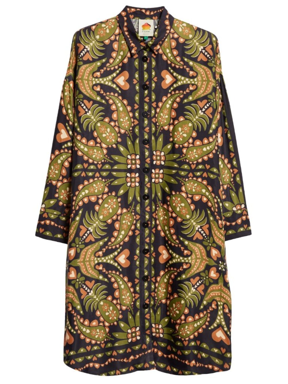 FARM Rio Olive Green and Black Long-Sleeve Printed Dress